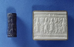 Sigillo cilindrico e impressione, possibilmente babilonese c.18° secolo a.C.